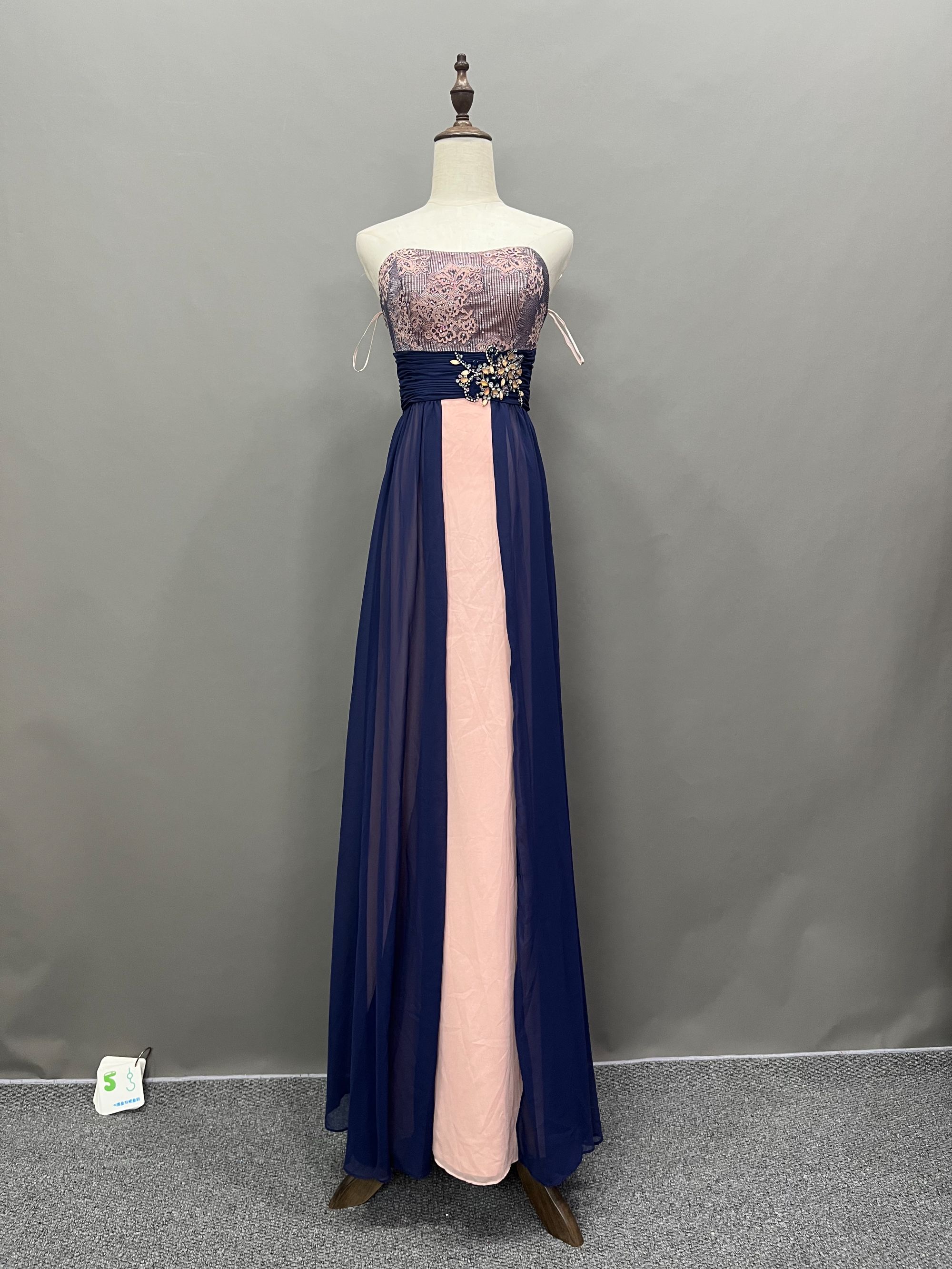 M码蓝色蕾丝雪纺连衣裙女夏季修身显瘦宴会礼服裙年会演出服