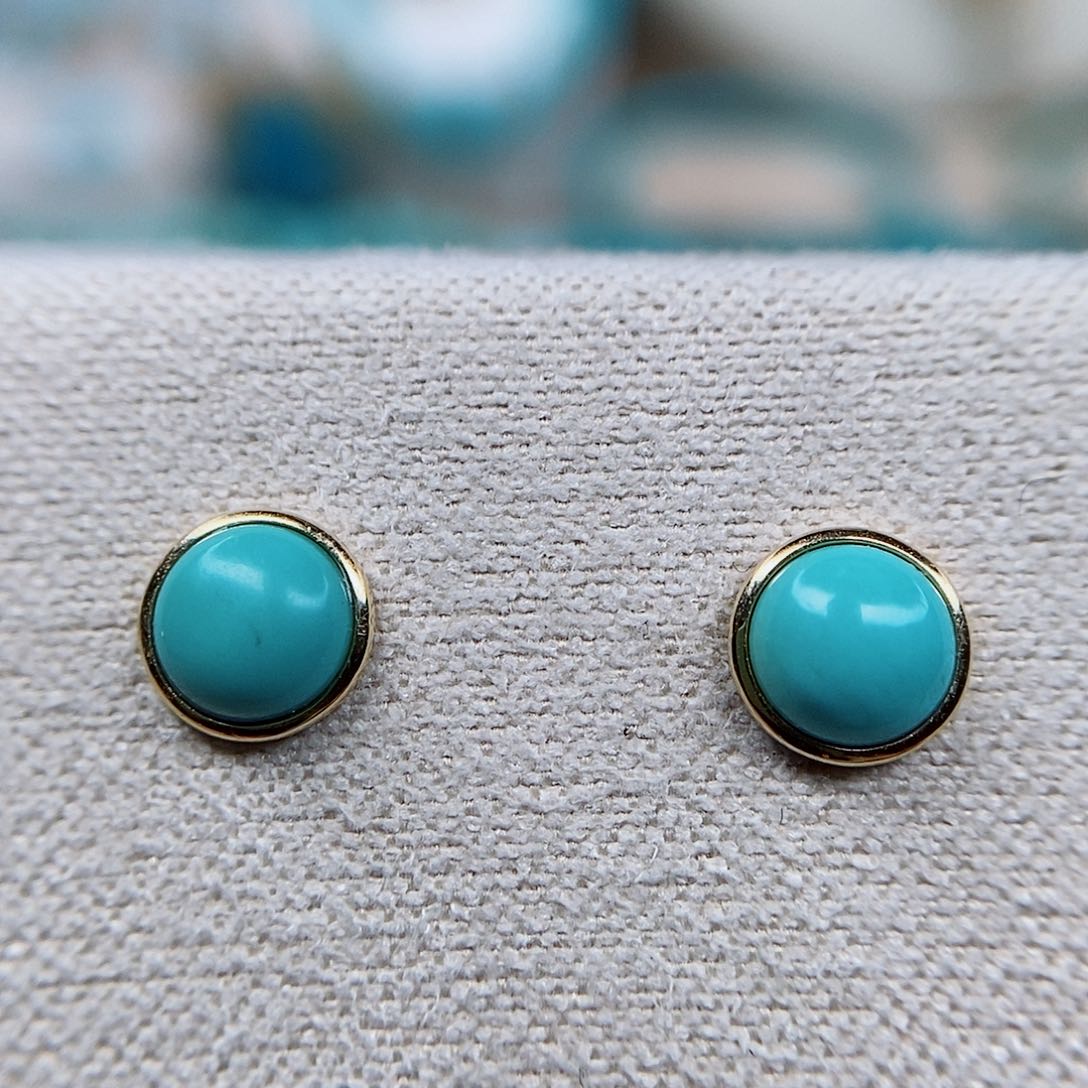 绿松石耳钉18K金镶嵌