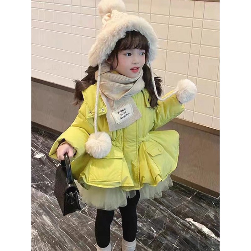 巴拉女童羽绒服冬装新款洋气儿童秋冬网纱女童90白鸭绒