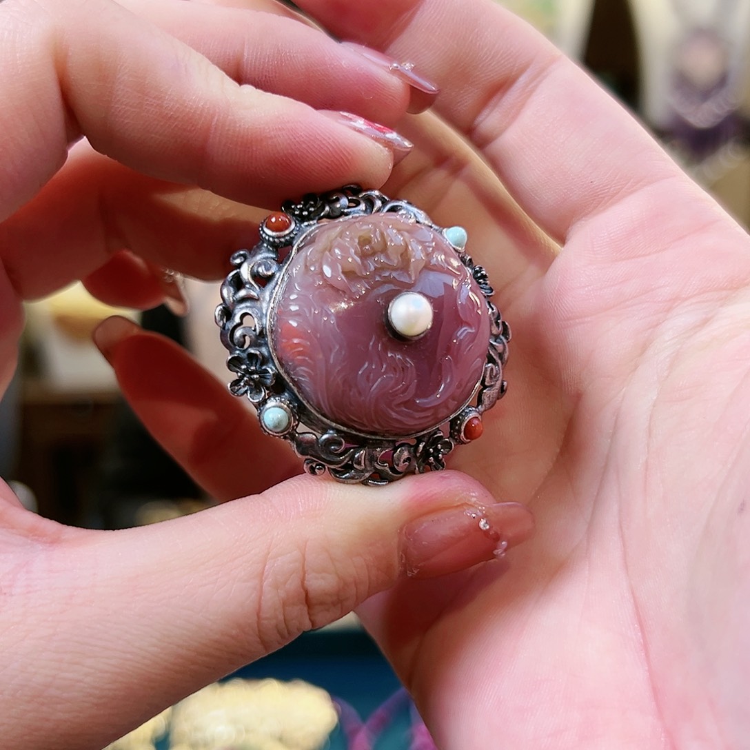 玛瑙/玉髓戒指银S925镶嵌戒指