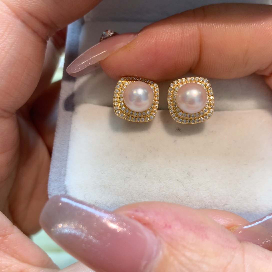 海水珍珠耳饰银S925镶嵌