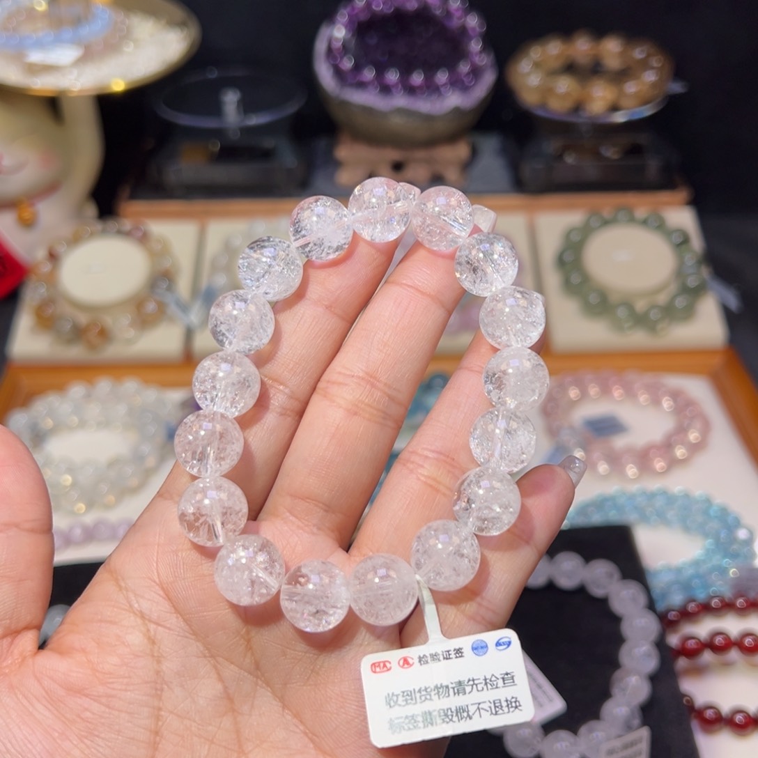 水晶手串未镶嵌啊**哈白啊塞12.3m m