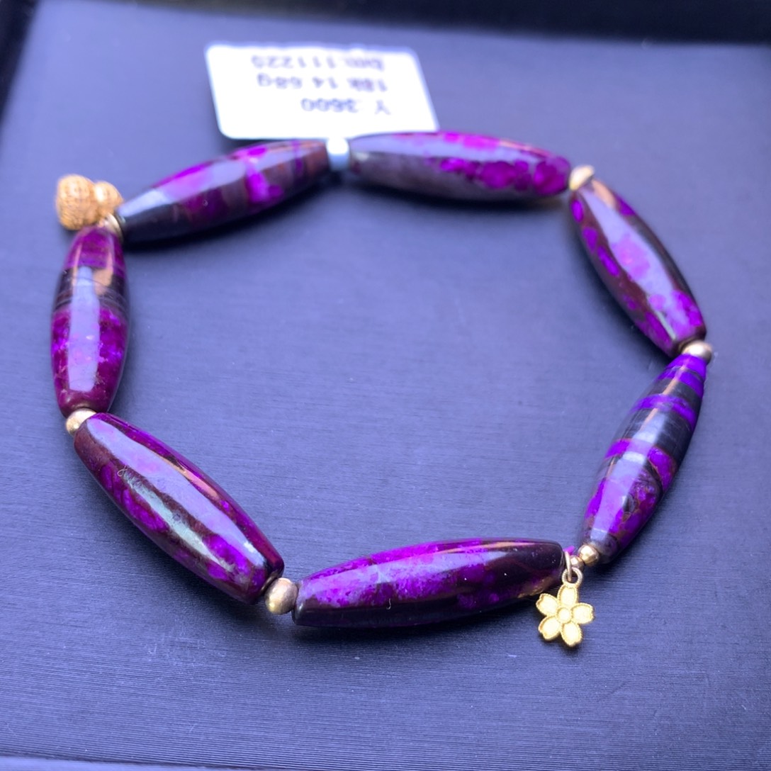 苏纪石（舒俱来）丝绒桶珠手串18K金镶嵌