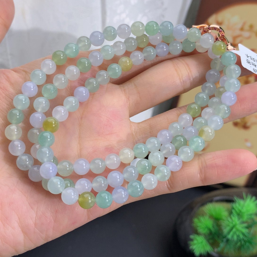 翡翠未镶嵌手串卡6冰胶多宝项链