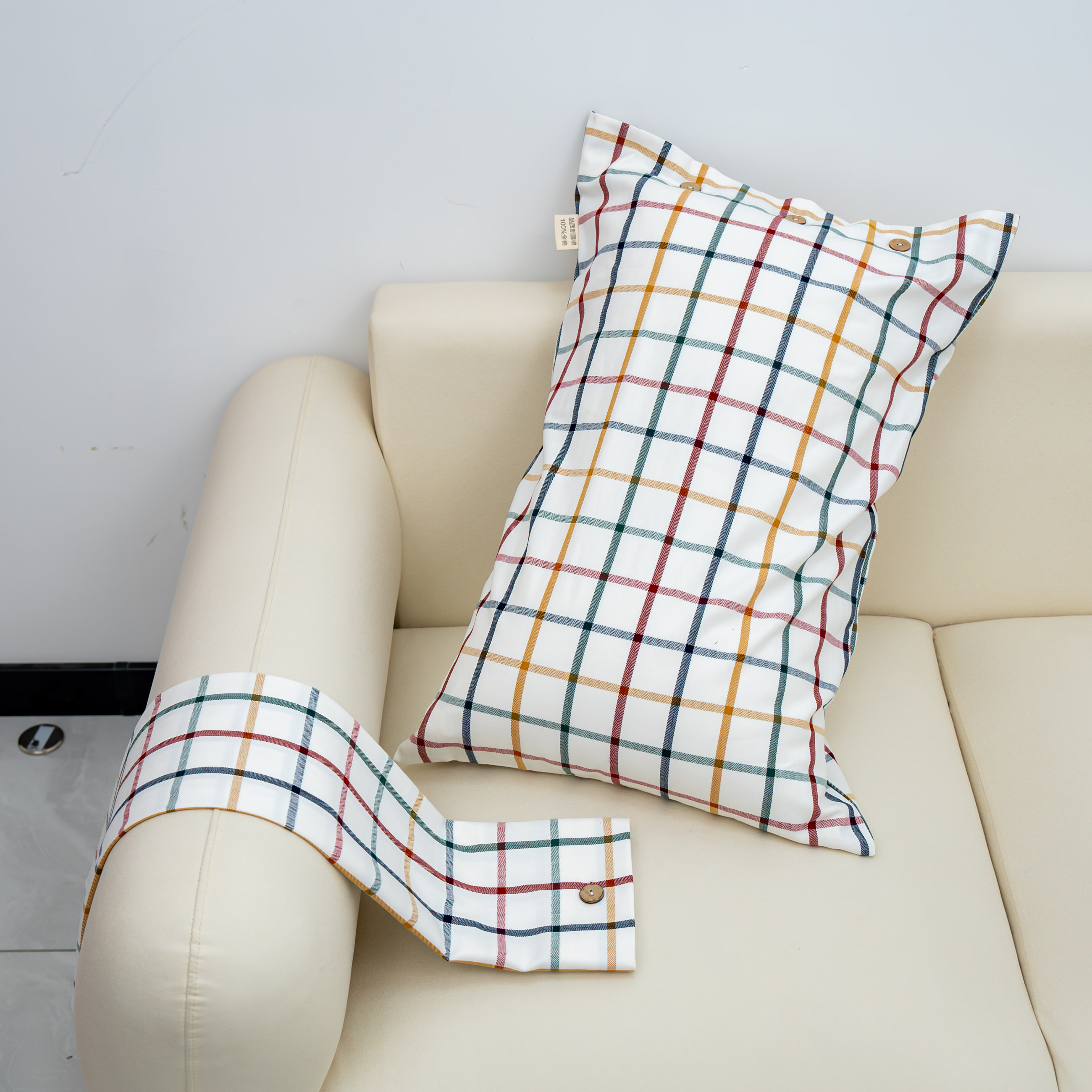 【京会社】枕套一对装-五子格