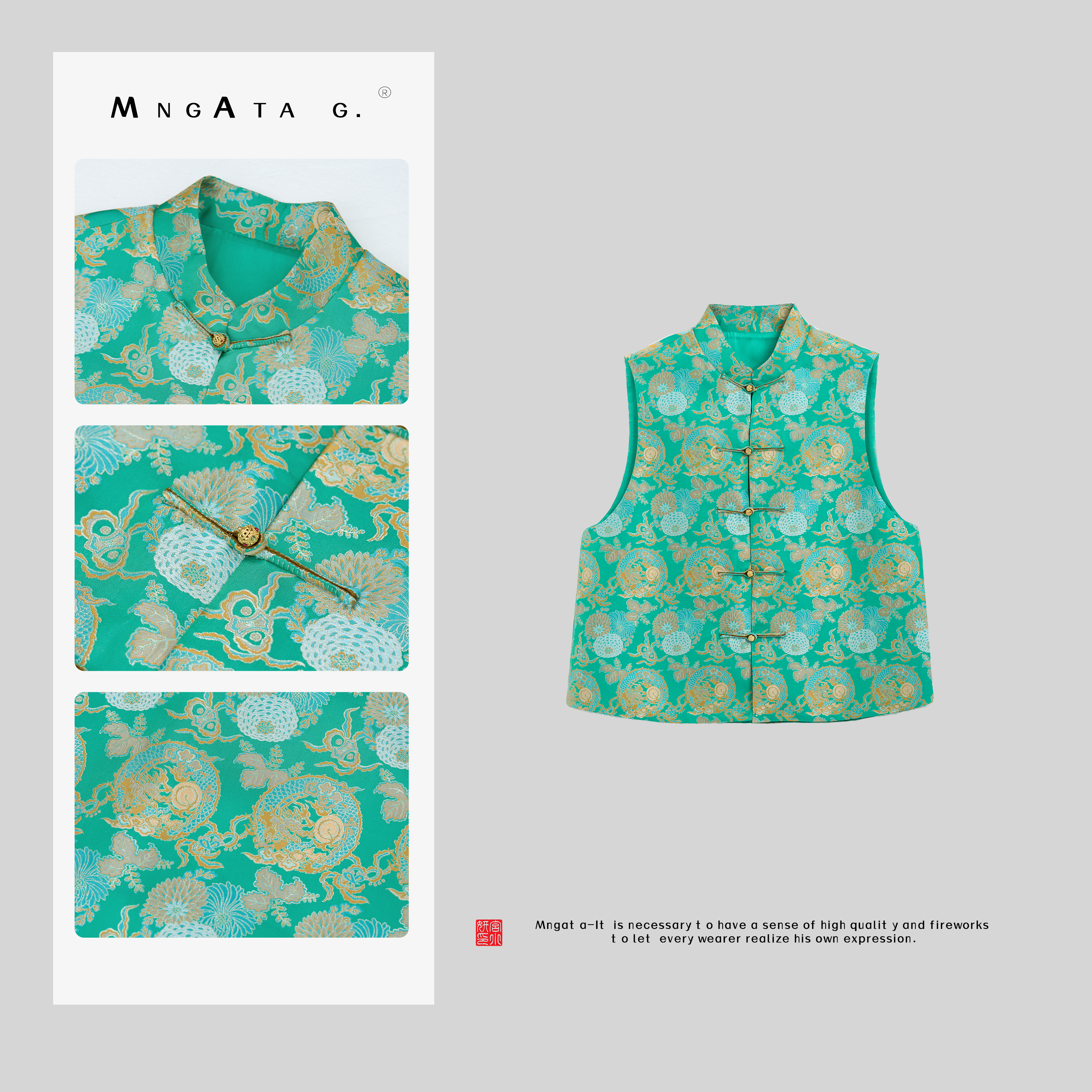 MNGATA G.宫小妍 【上久楷·团宝菊花纹】真丝25春新中式马甲4061004