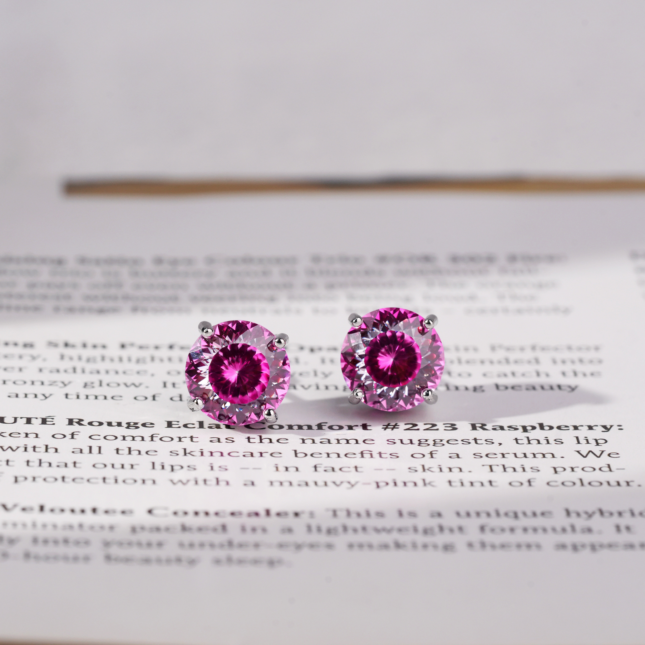 铜合金合成锆石耳饰 欧美风粉红通用经典女耳饰-7269-1耳钉轻奢