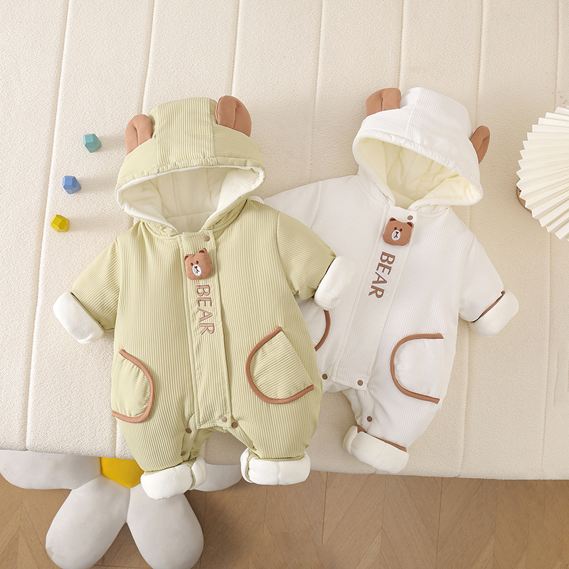 冬季哈衣爬服冬季可爱卡通可爱小熊厚棉哈衣连体衣冬款棉衣爬服