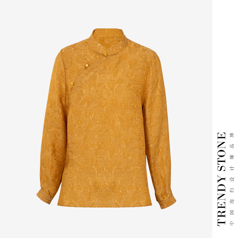 潮石新款满春园真丝重磅提花新中式衬衣衬衫上衣T71089380