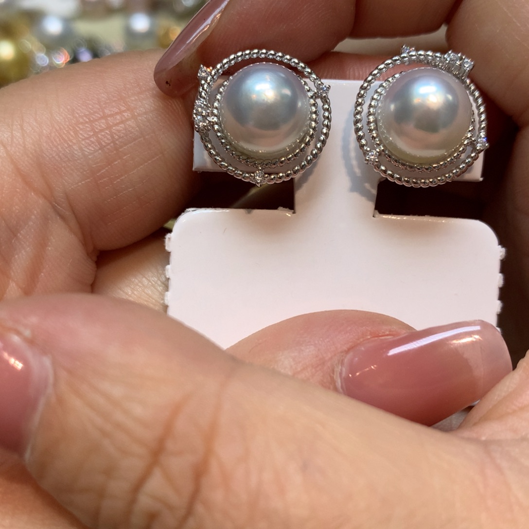 海水珍珠耳饰银S925镶嵌