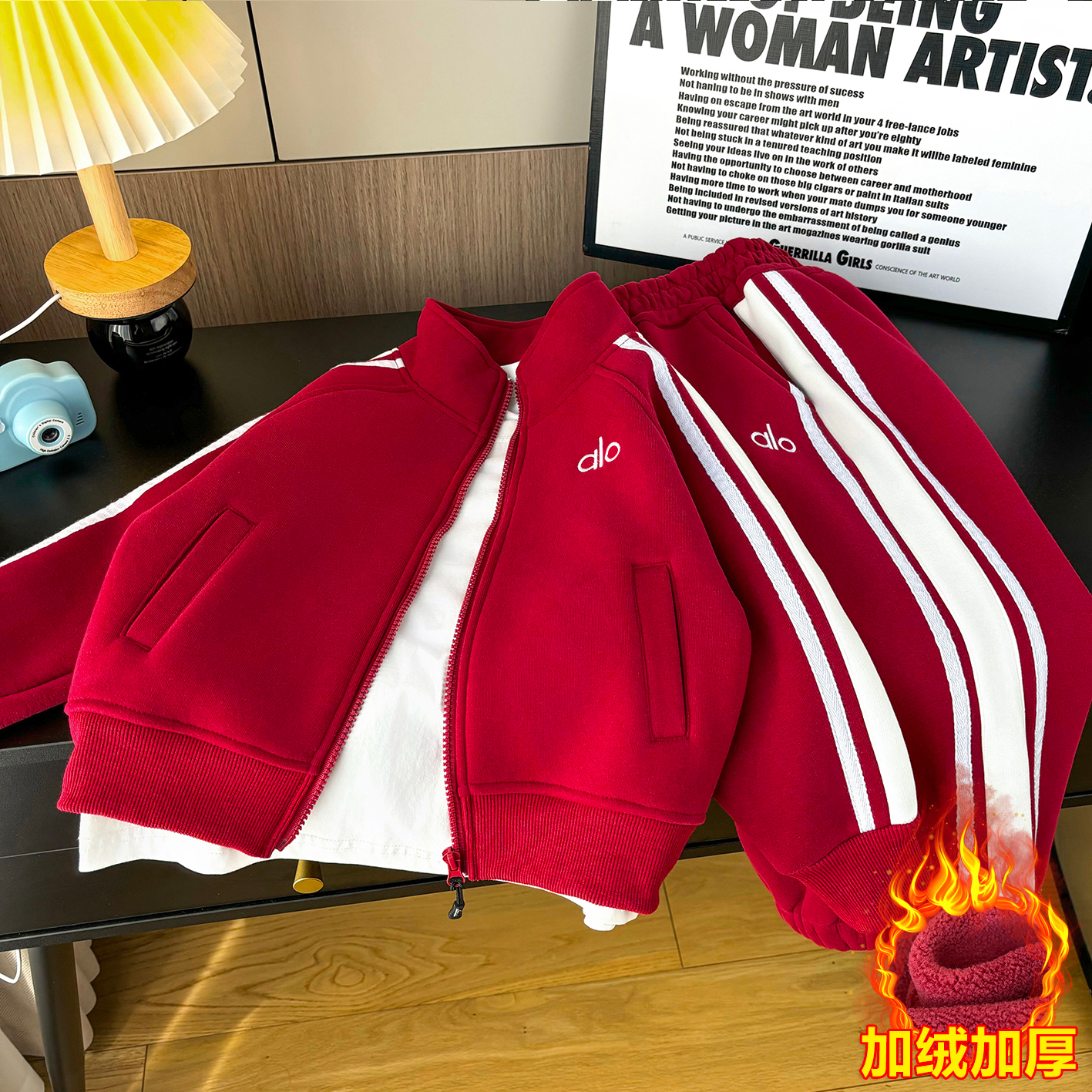 儿童加绒运动套装秋冬款2025新款男童一体绒保暖拉链卫衣长裤童装