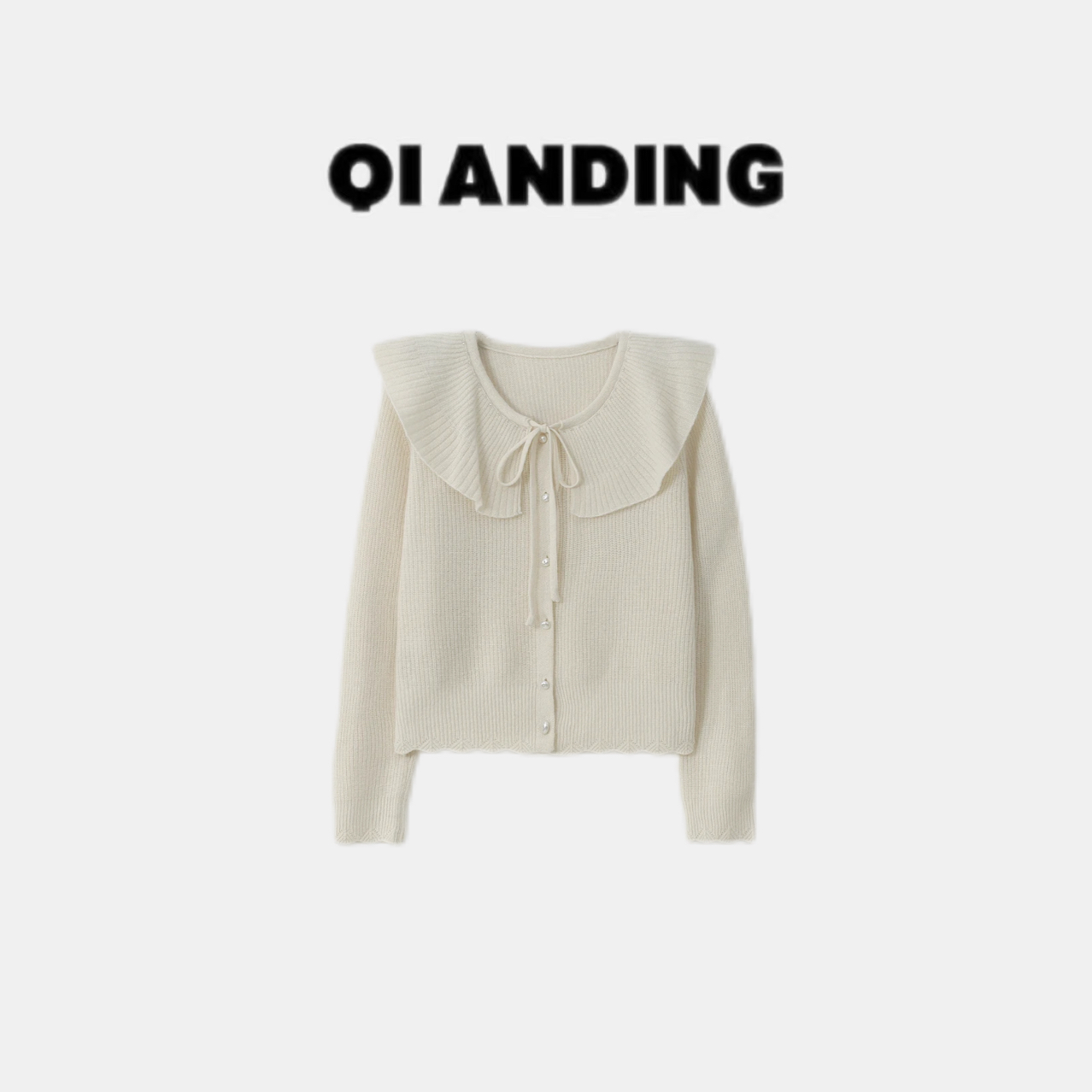 【QIANDING】【风琴小荷花】北纬43°绵羊毛娃娃领时尚针织毛衣F120