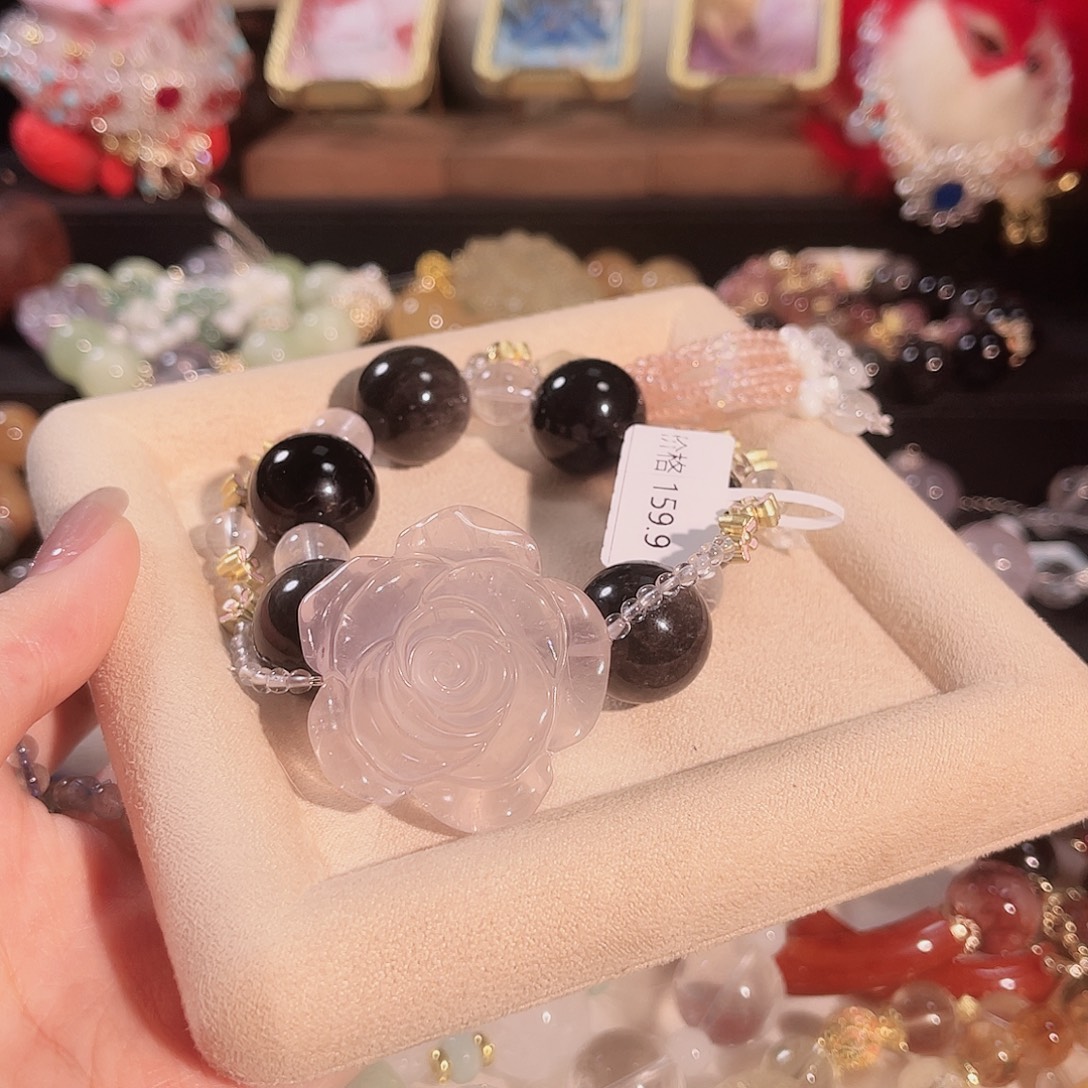 水晶手链未镶嵌粉水晶银耀石手串下单拍2