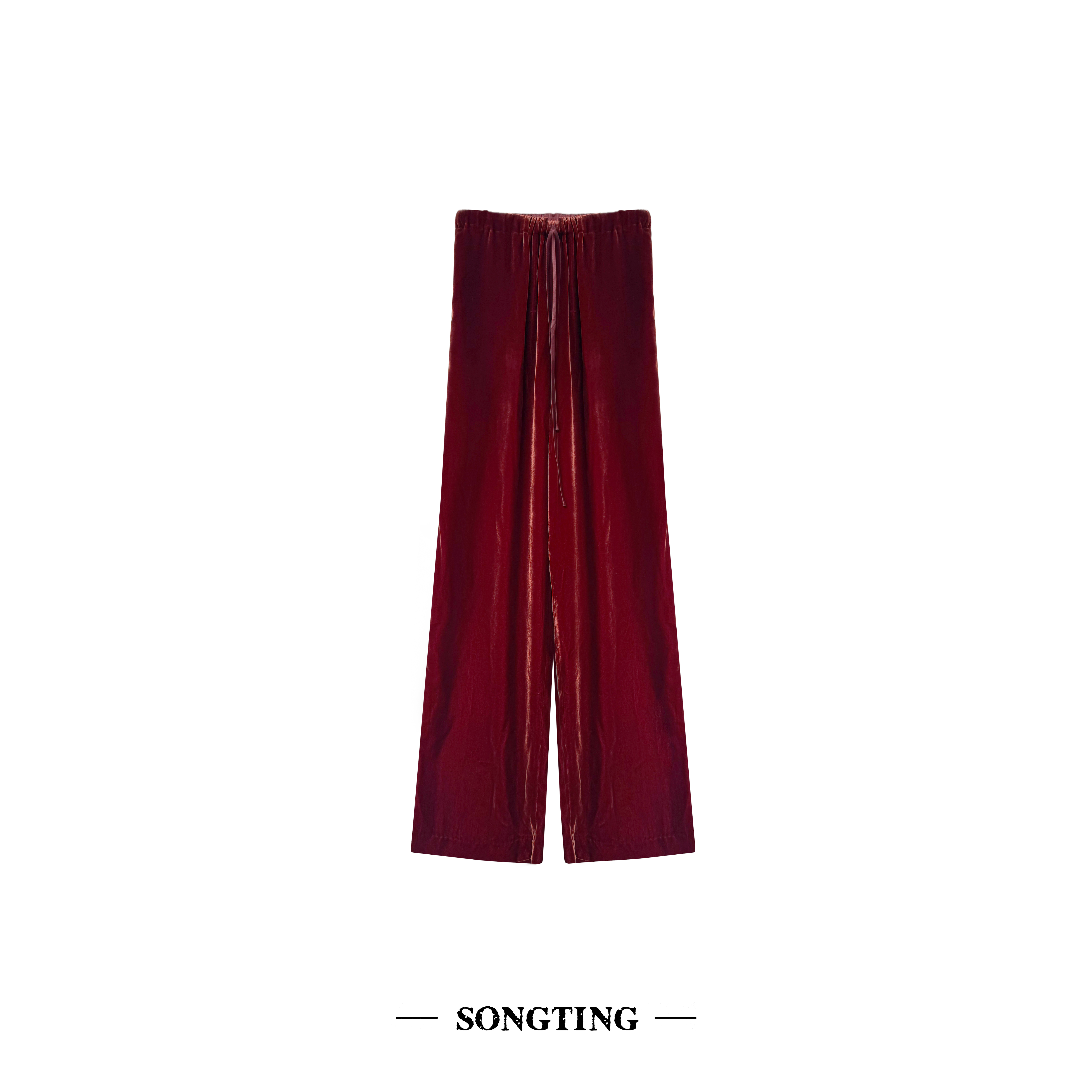 SONG TING｜复古摩登真丝丝绒直筒阔腿长裤