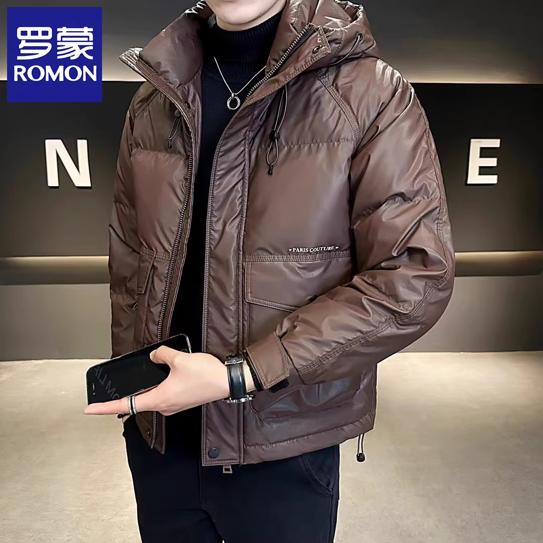 Romon/罗蒙新款男士百搭羽绒服御寒服连帽上衣服潮流休闲保暖外套