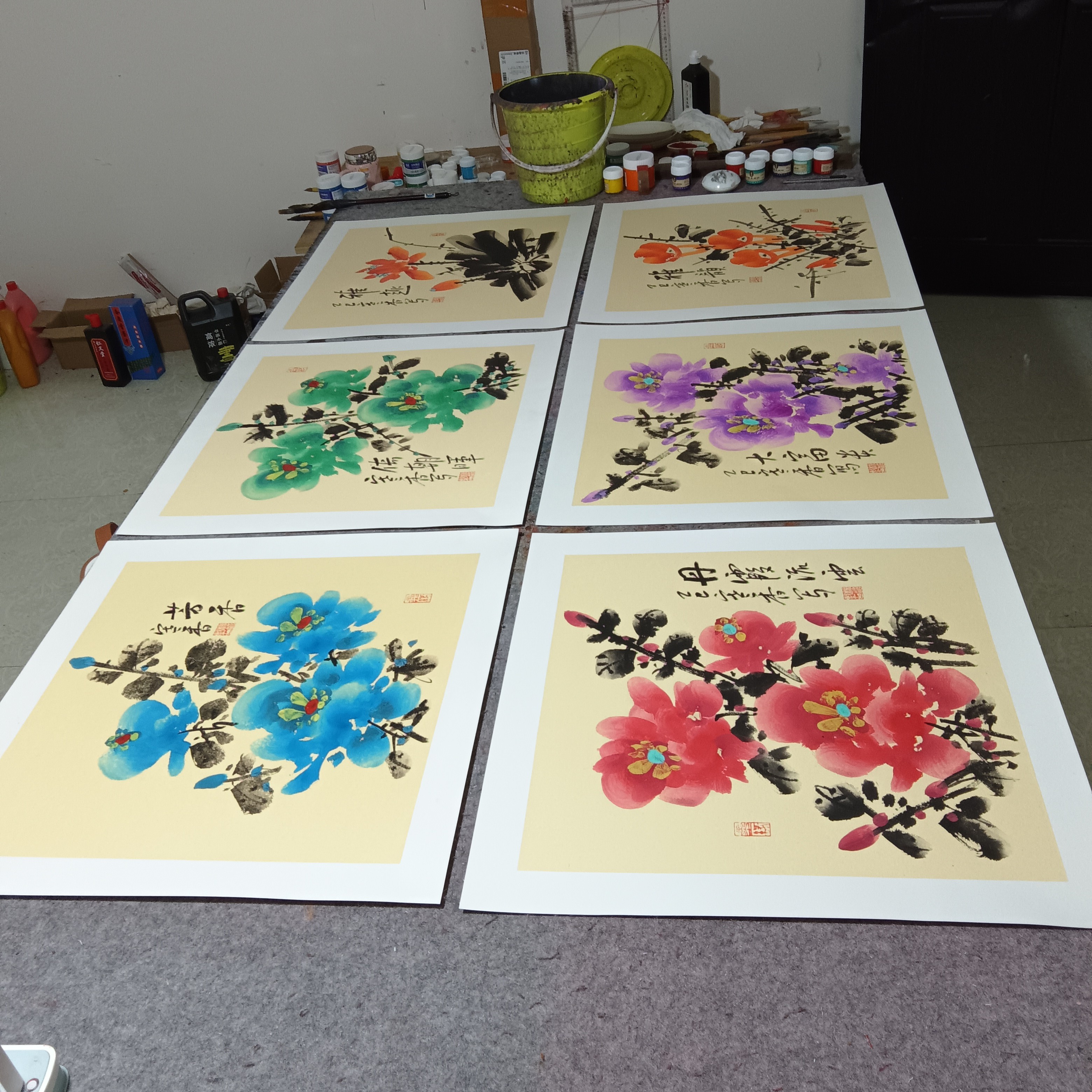 国画斗方客厅餐厅装饰画6张:50cm×50cm