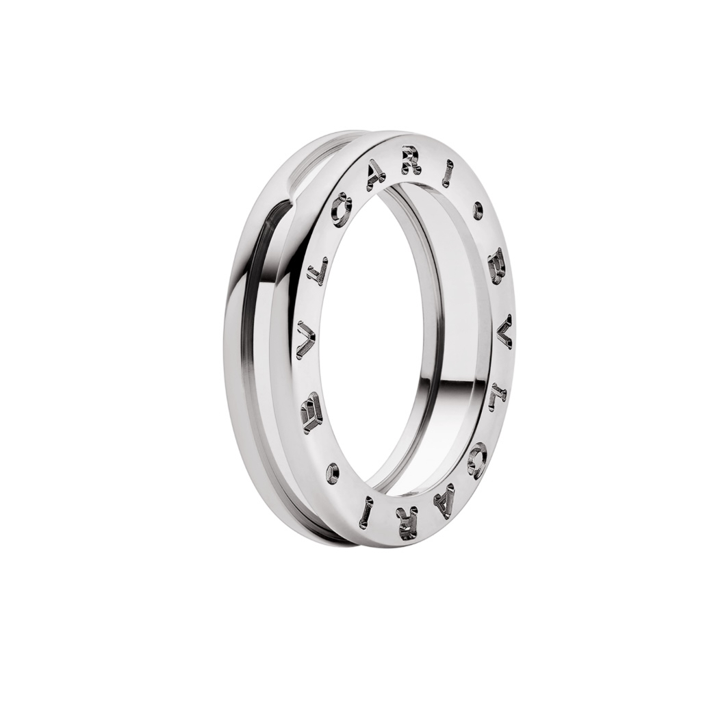 99新 BVLGARI/宝格丽 白金弹簧单环戒指50码，S7363