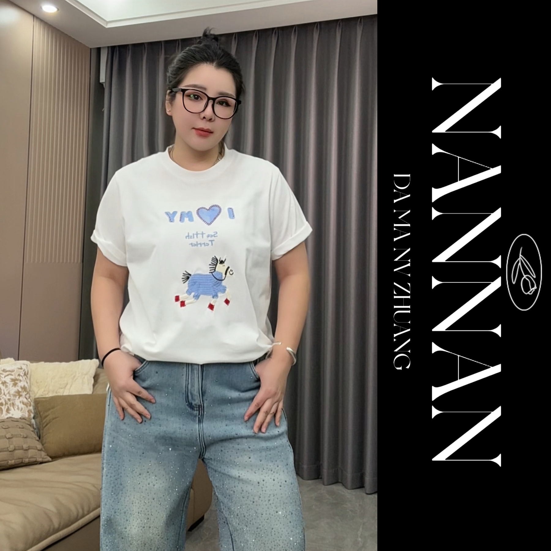 【楠楠推荐】宽松型潮流印花刺绣短袖百搭T恤C8295