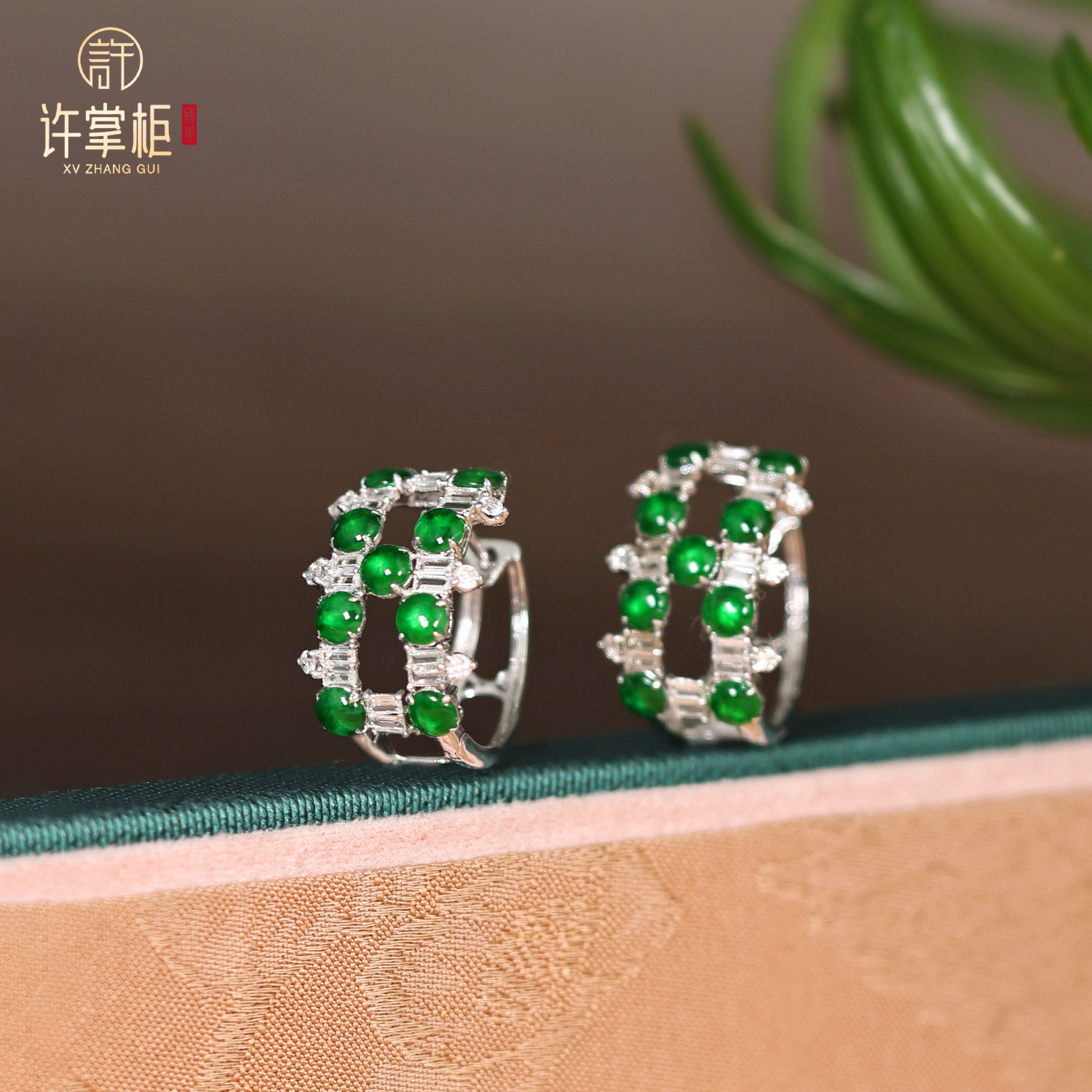 许掌柜｜翠影盈圆 18K金翡翠蛋面耳扣天然缅甸翡翠A货原创设计配饰