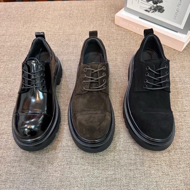 5568高端品质男鞋男士时尚休闲百搭真皮厚底商务英伦风黑色软底