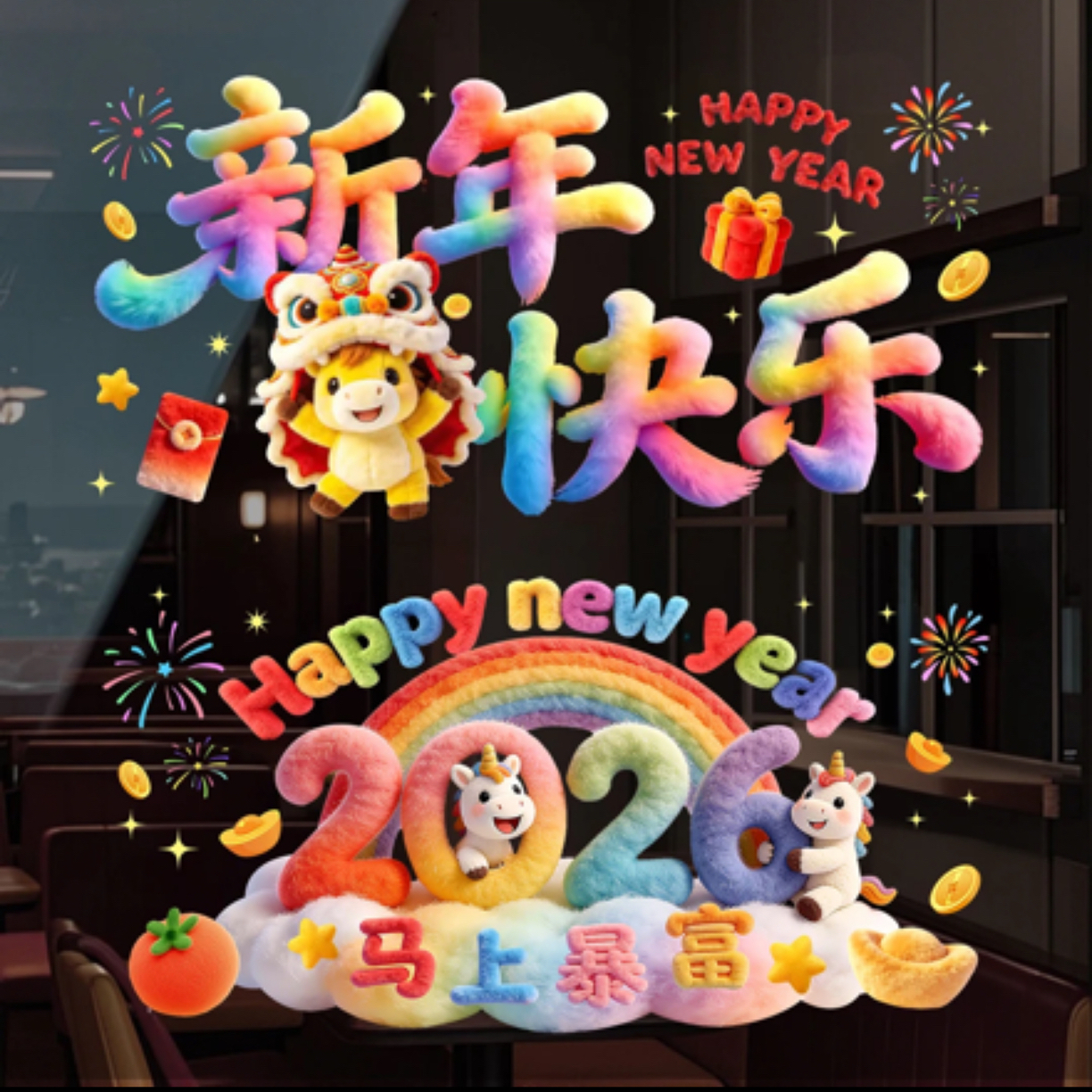 2026新年窗花静电贴窗贴新年装饰春节福字橱窗5D玻璃贴纸商品图