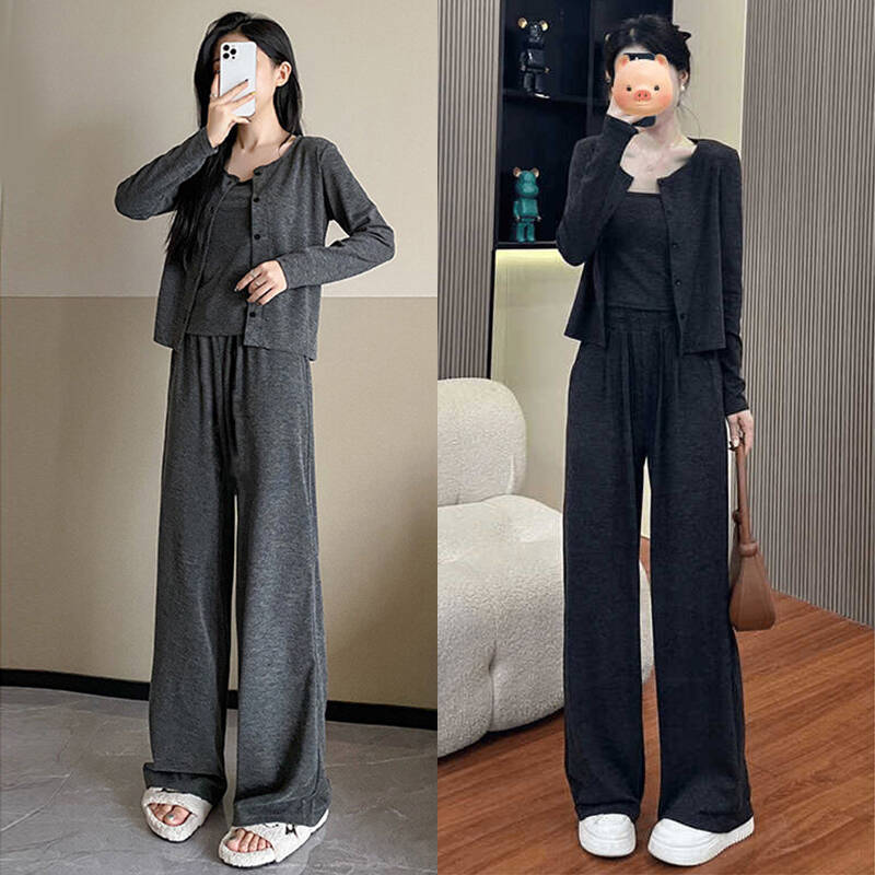 (开衫+吊带+裤子)3件套慵懒风糯米套装春秋款开衫外套吊带阔腿裤