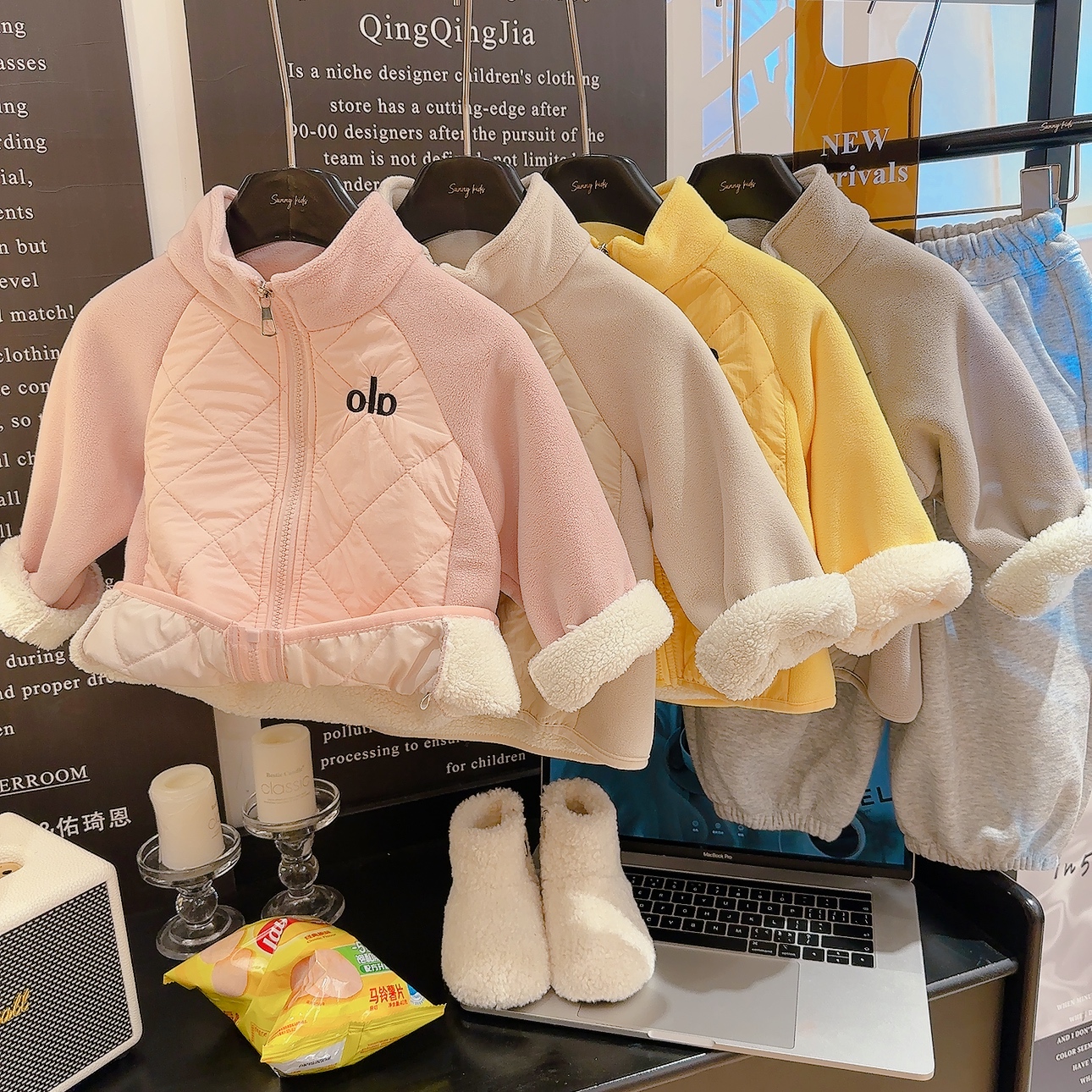 【加厚保暖】儿童韩版奥粒绒加绒外套冬季校服神器内穿拉链拼色上衣