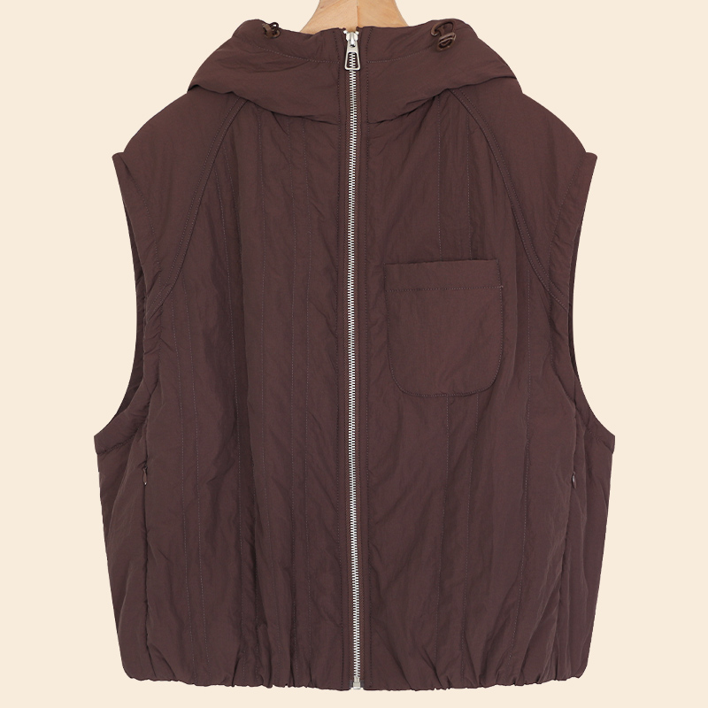 【绛紫】连帽抽绳绵羊毛棉服马甲保暖外搭夹克上衣背心无袖女秋冬