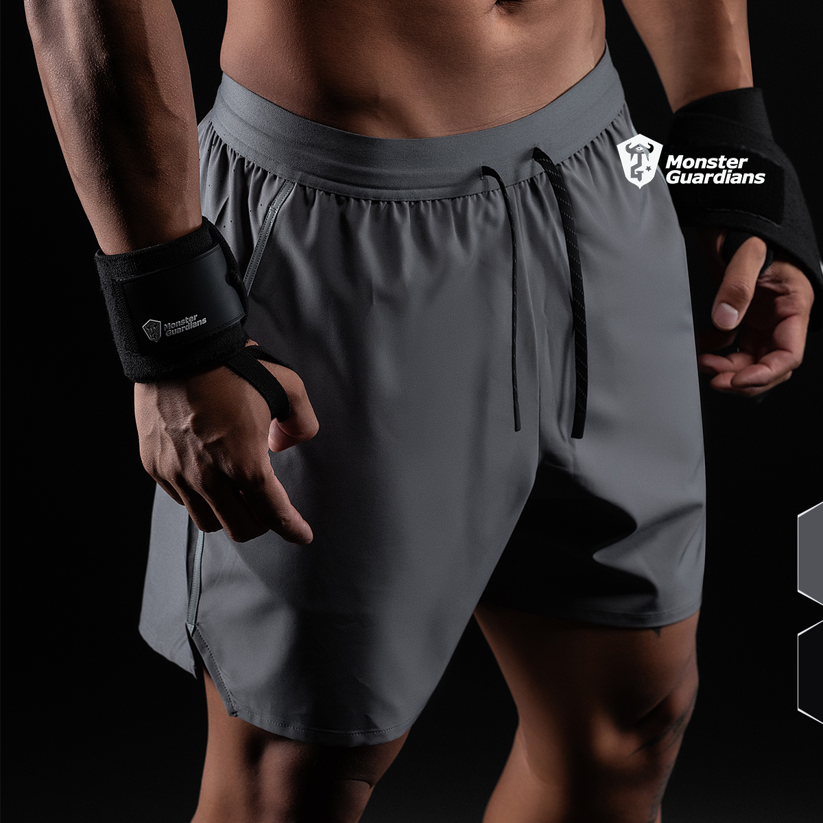 MonsterGuardians极点科技系列男吸湿速干三分训练双色运动短裤