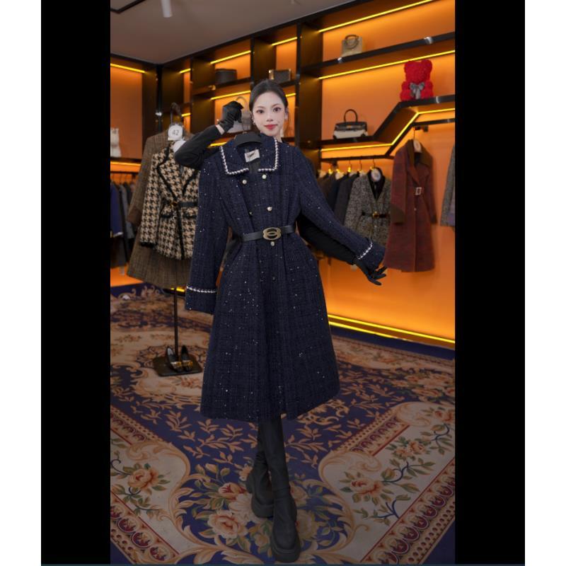 【楠楠】秋冬气质小香风设计师中长款羽绒服蓝色轻奢女 QD-2025515