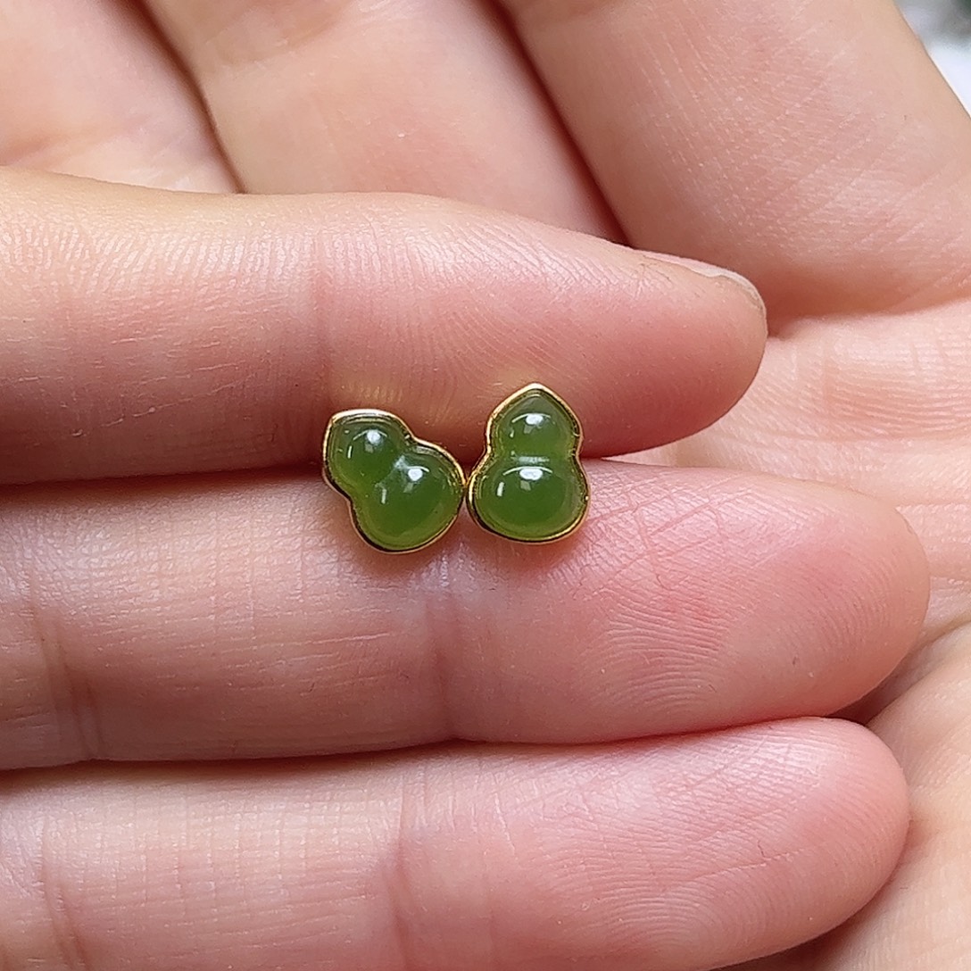 和田玉银S925镶嵌耳饰