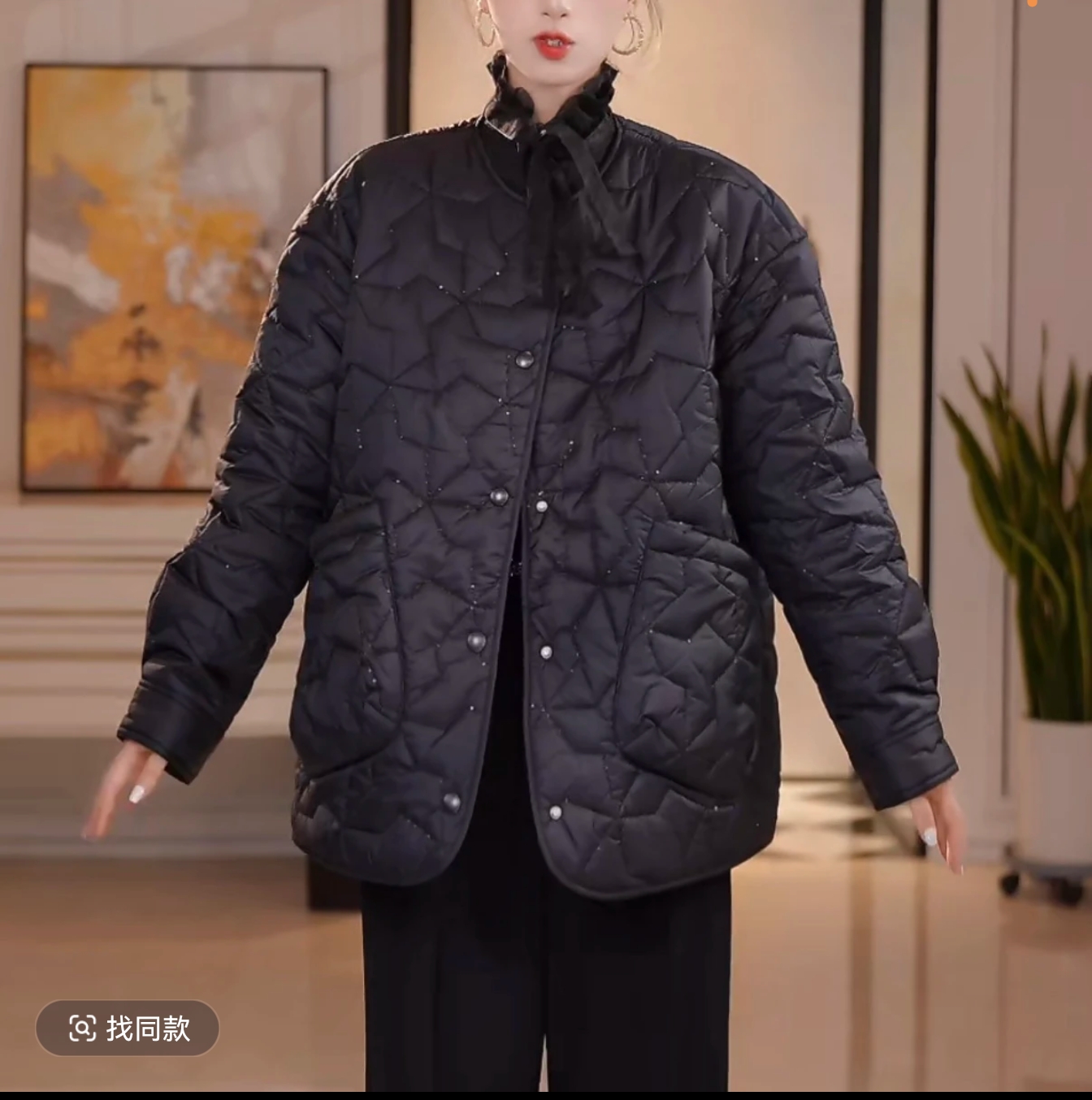 商场同款冬新款宽松百搭菱格纹休闲质感新雪丽棉服女540073