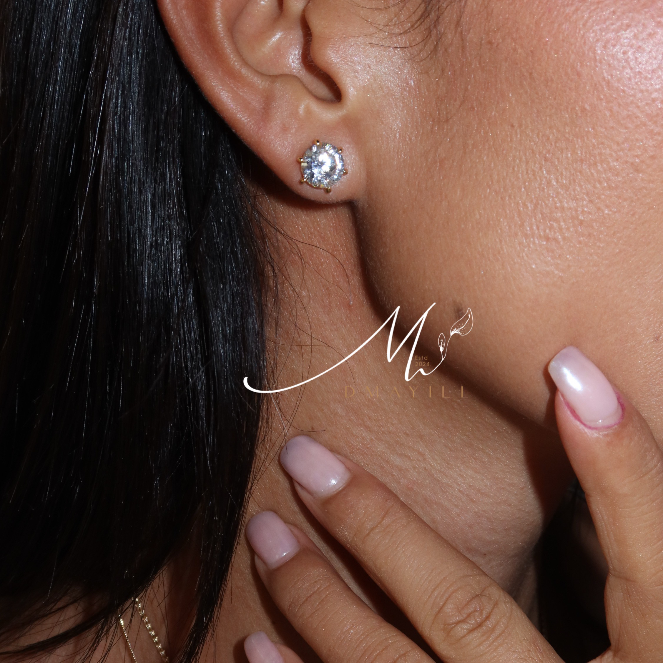 黄铜锆石耳饰 MAYILI铜镶嵌锆石耳钉