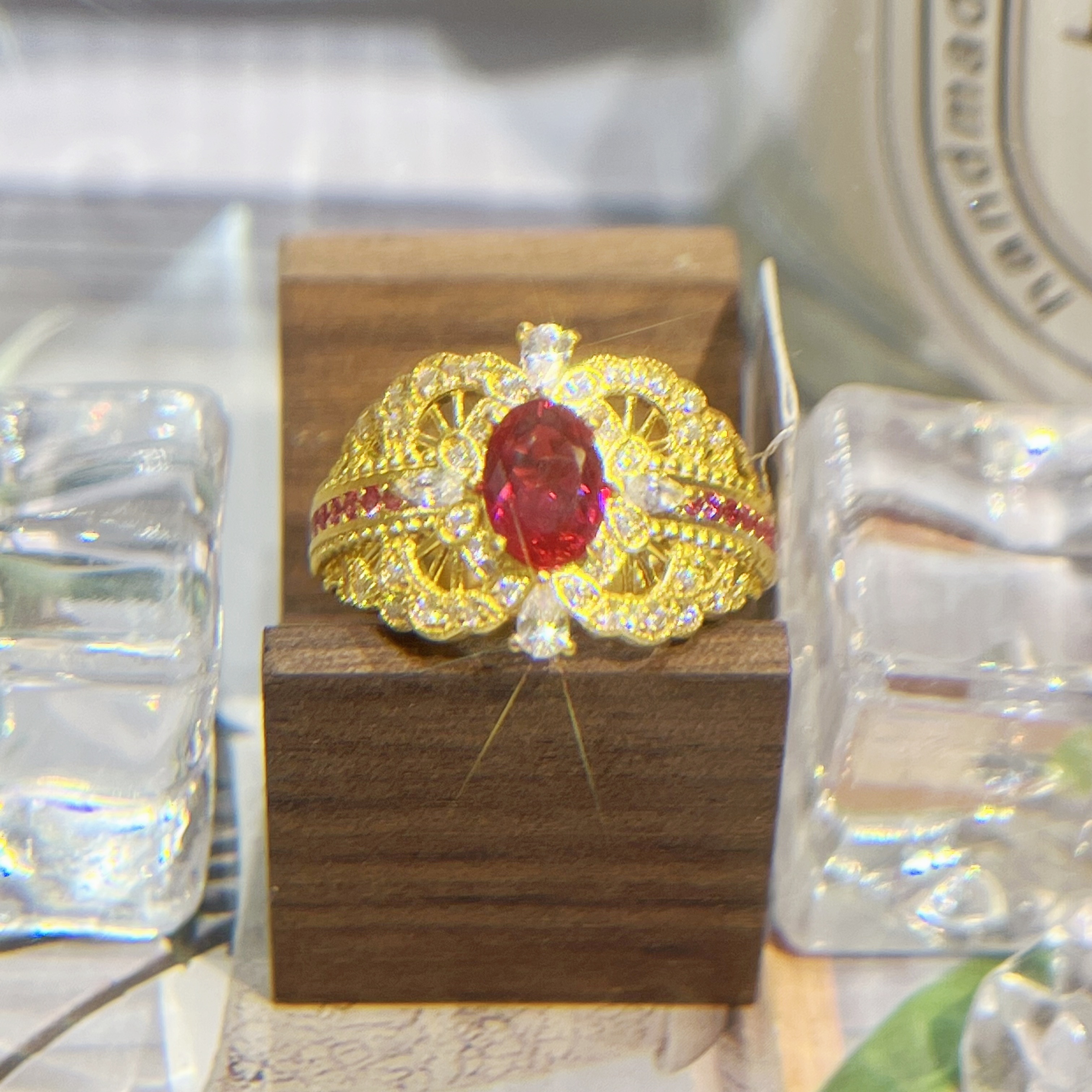 【麦绮珠宝】足金999古法镶嵌莫桑戒指宫廷风活口可调节贵气显白