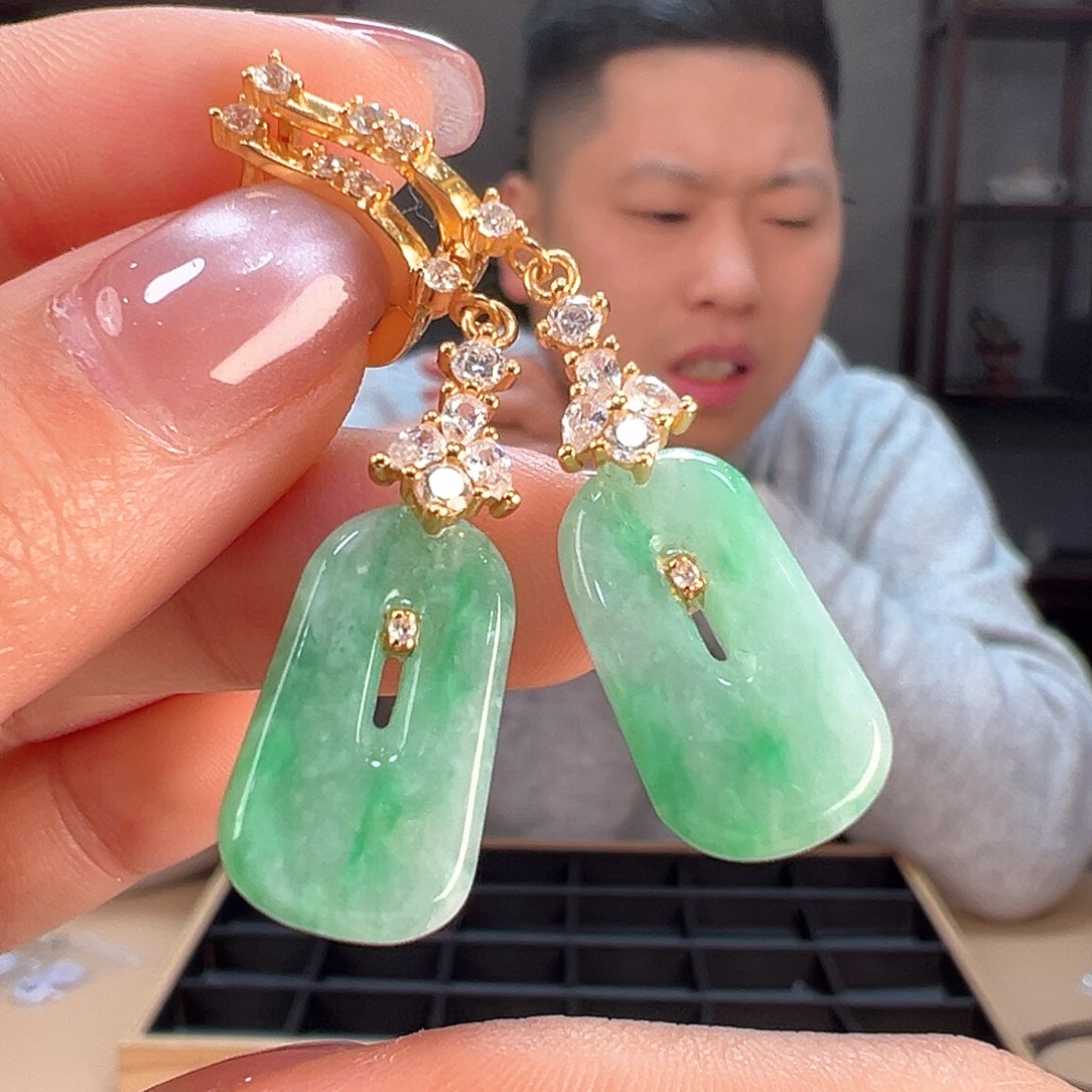 翡翠耳饰银S925镶嵌耳环12