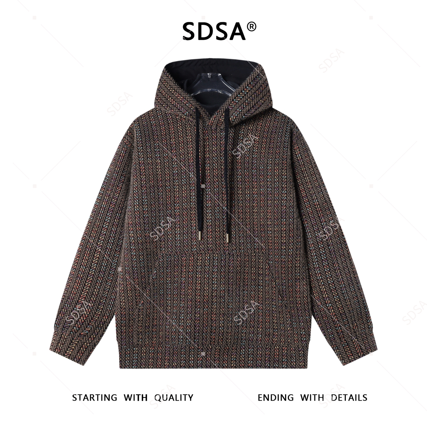 WY1196秋冬新款痞帅男装潮牌彩色竖纹连帽卫衣高街绒毛百搭上衣