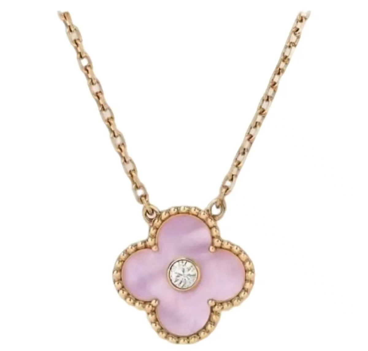 99新 梵克雅宝 Alhambra圣诞限定单钻四叶草项链樱花粉单花带钻