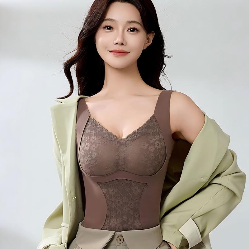 琥珀流光 品彩保暖内衣棉羊毛桑蚕丝秋冬背心女加绒加厚蕾丝美背
