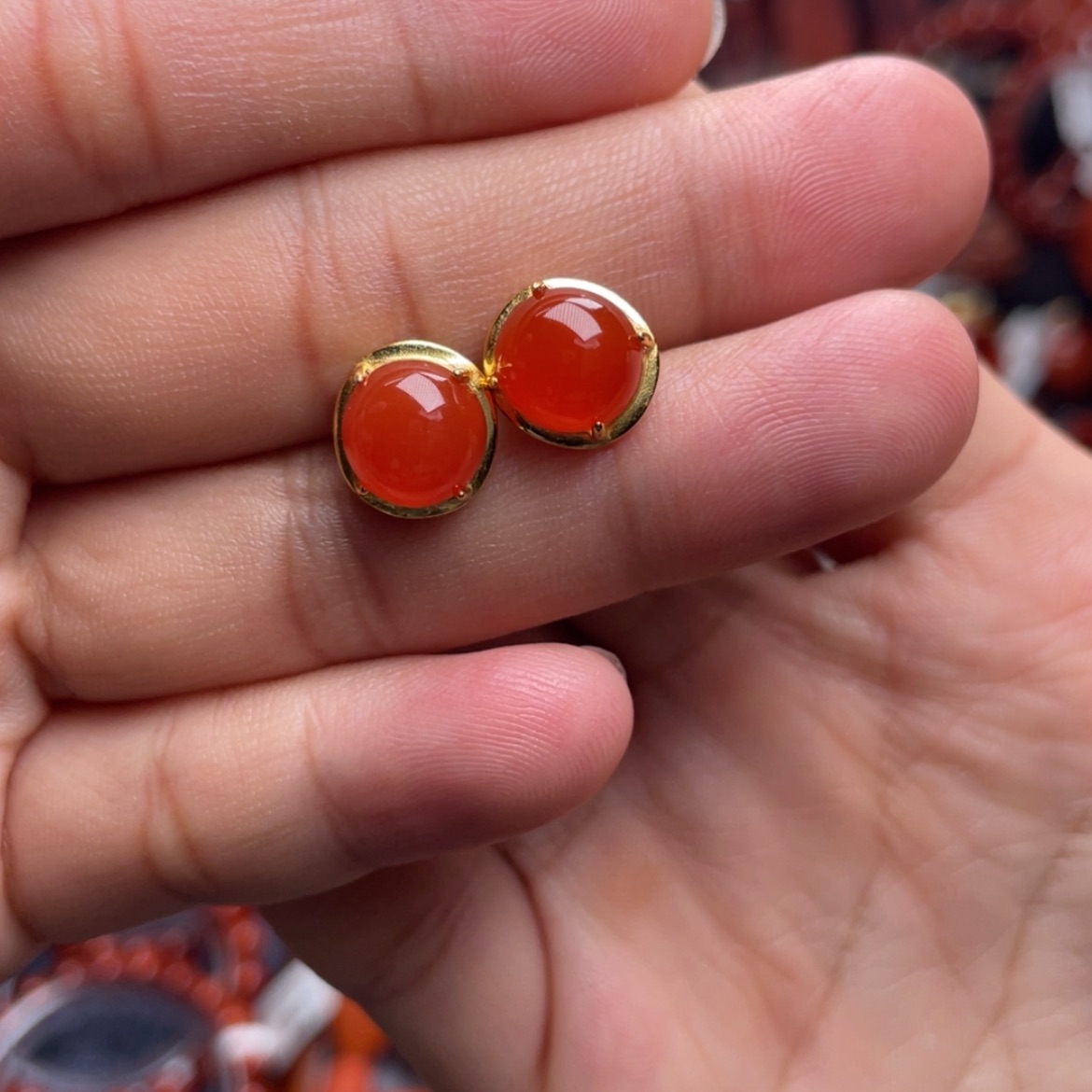 【闪购商品】银S925镶嵌保山冰红耳钉南红玛瑙