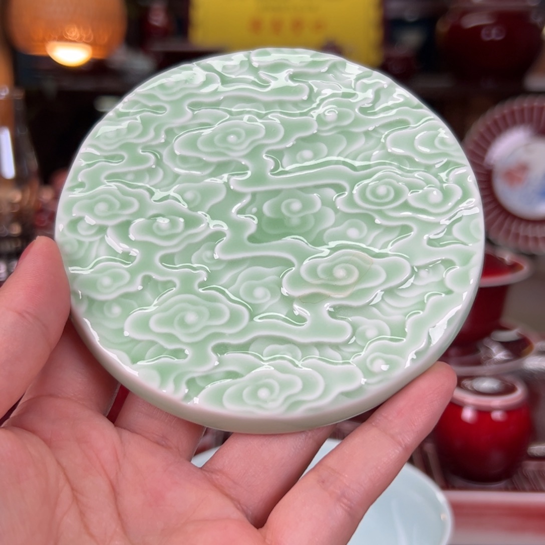 闻轩坊原矿豆青，杯垫