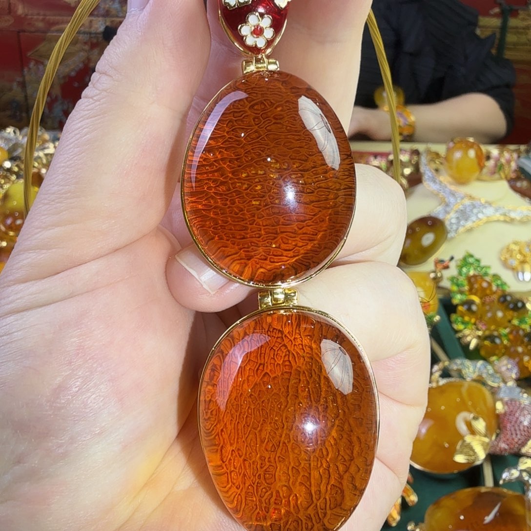 琥珀银S925镀金镶嵌吊坠(赠链)