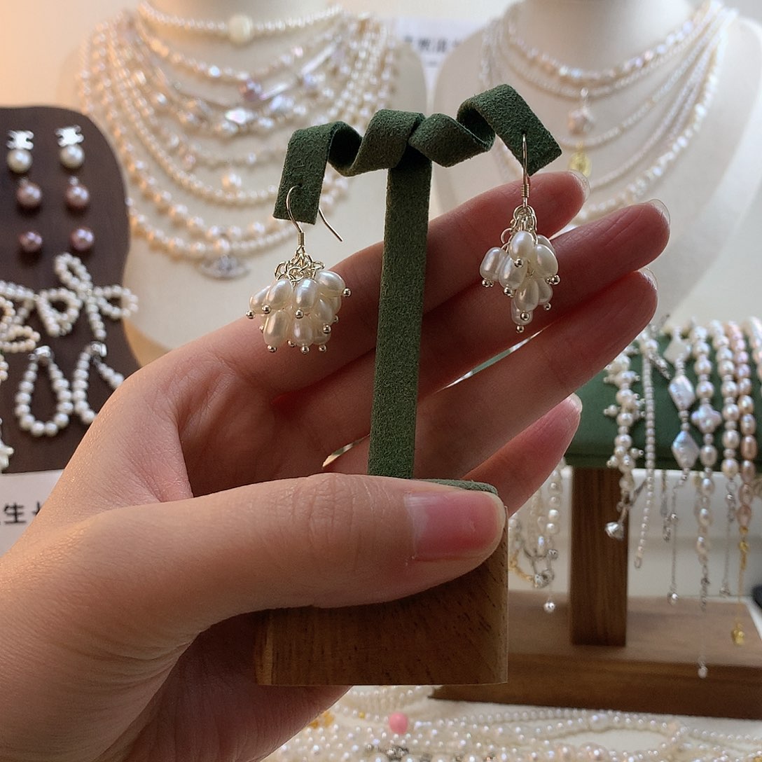 耳饰银S925镶嵌淡水珍珠