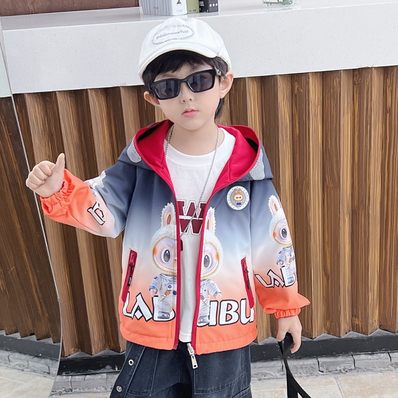 男童双面穿外套2025新款秋季卡通上衣连帽衣服