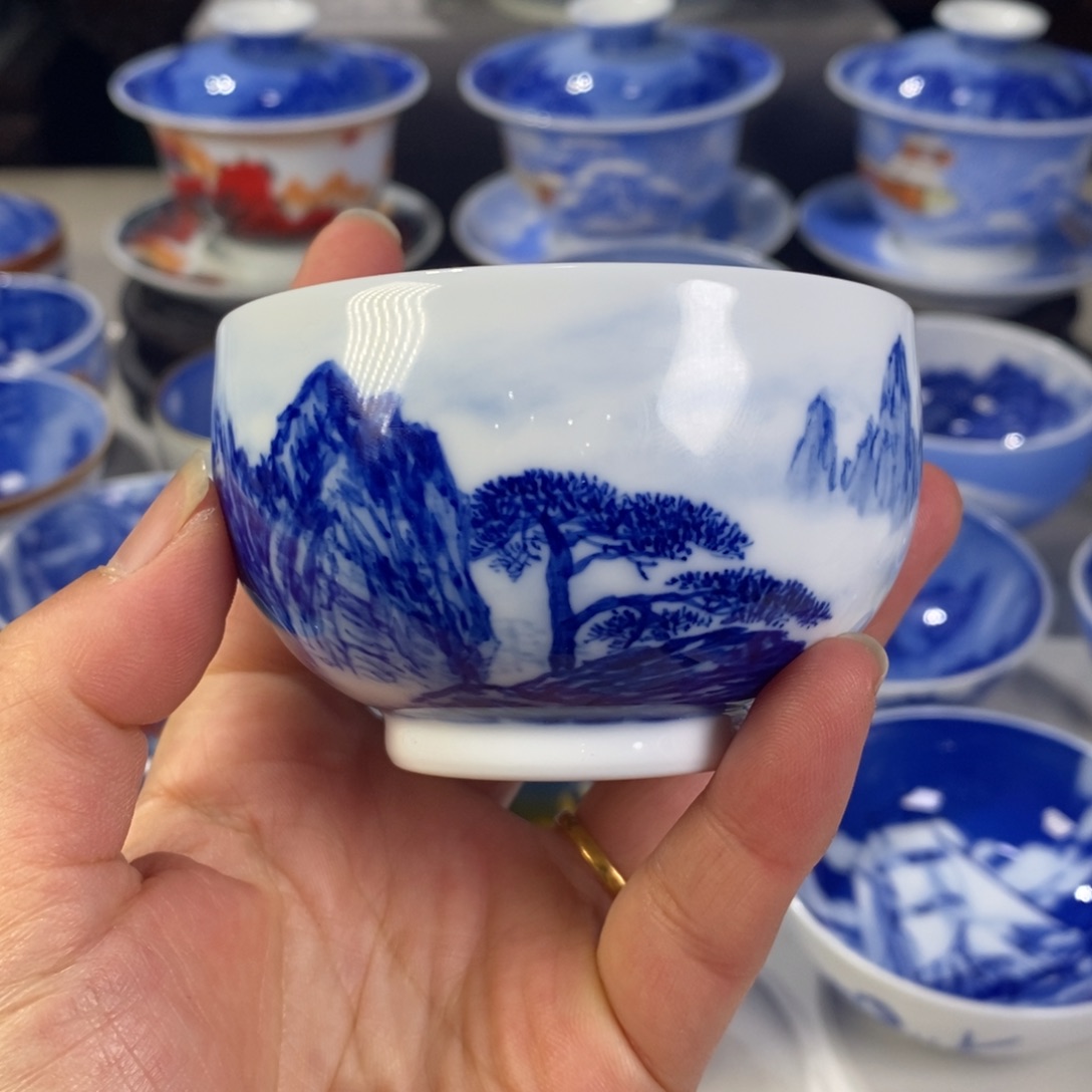 瓷片青花山水主人杯杯
