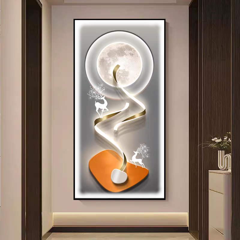 石来运转玄关装饰画LED灯走廊过道挂画进门壁画抽象轻奢现代墙画