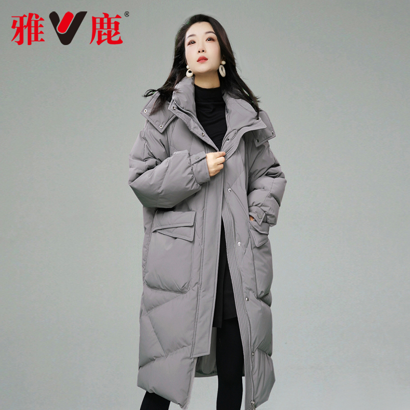 雅鹿新款加厚保暖时尚休闲中长款90白鸭绒羽绒服女士YT901X00730