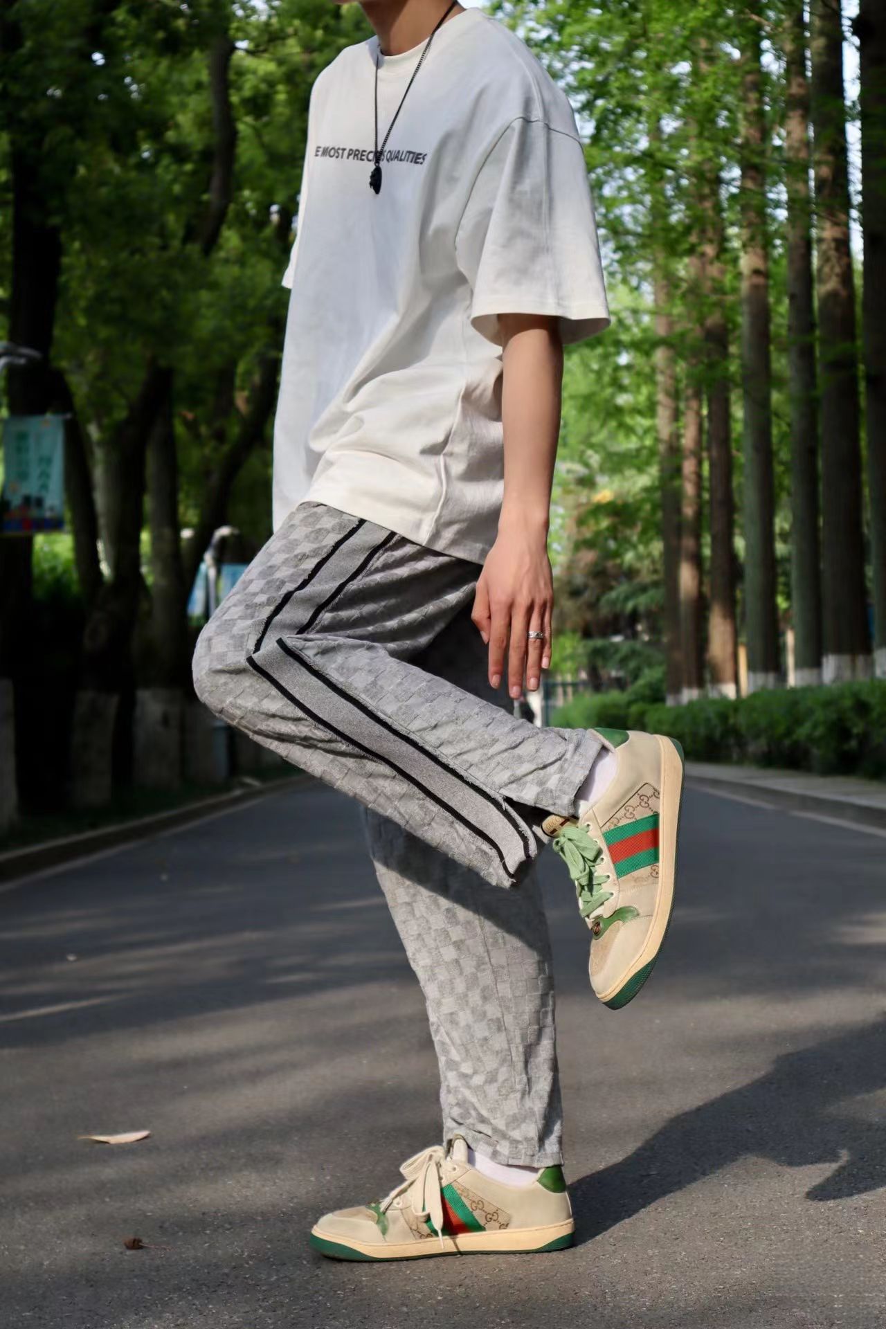 G家正品脏脏鞋珐琅做旧款圆头系带低帮板鞋复古象牙白增高老爹鞋