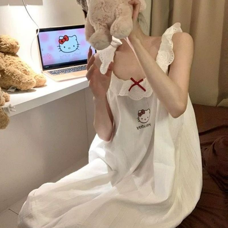 少女甜美凯蒂猫蕾丝边吊带睡裙夏季可外穿家居服女