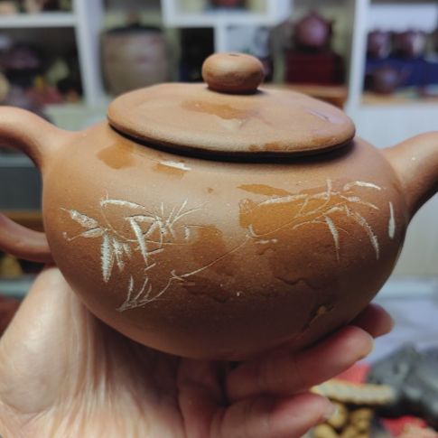 紫砂茶壶扁灯壶400cC手工制作