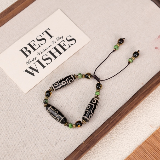 LZ3515-1九眼玛瑙藏式桶珠三颗珠觉沃珠琉璃手串